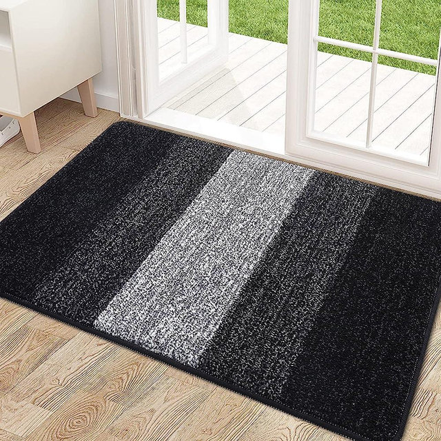 Kitinjoy Indoor Door Mat, 20x32 Non-Slip Absorbent Dirt Trapper, Absorbent Low-Profile Inside Floor Mat, Durable Soft Entry Doormats for Entryway, Black