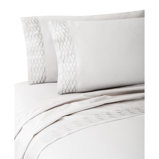 Waterford Diamond Lattice Embroidery Cotton 4 Piece Sheet Set, King