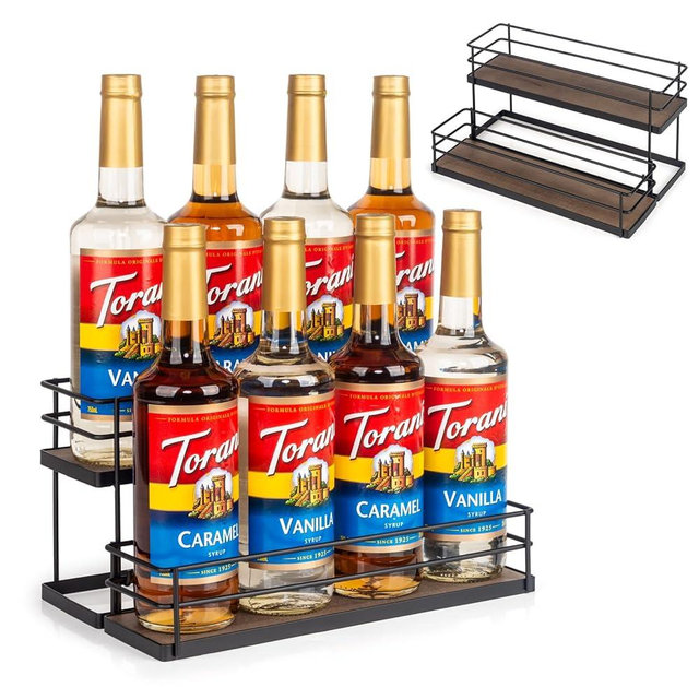 kimilus 8 Bottle Capacity Coffee Syrup Organizer 2 Tier Coffee Syrup Stand Shelf for Coffee Bar Kitchen Small Wine Rack for Bar Family Storage for Syrup Wine Dressing