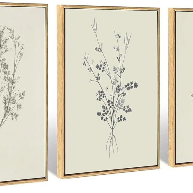 3Pcs Botanical Wall Art Vintage Neutral Branch Wall decor pictures Minimalist Floral Sketch Poster Prints for Farmhouse Living Room Bedroom Kitchen Bathroom Home Decoration 12x16in