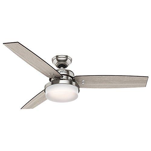 Hunter Indoor Ceiling Fan with LED Light and remote control - Sentinel 52 inch, Brushed Nickel, 59157
