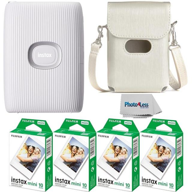 Fujifilm Instax Mini Link 2 Smartphone Printer - (Clay White) + 2 Fujifilm Instax Mini Twin Pack Instant Film + Protective Case for Mini Link Printer, Space Blue