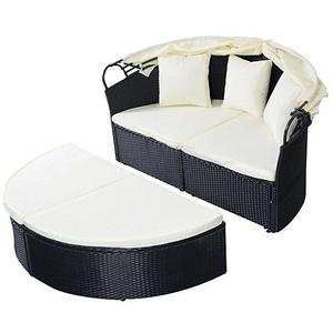 TANGKULA Patio Furniture Outdoor Lawn Backyard Poolside Garden Round with Retractable Canopy Wicker Rattan Round Daybed, Seating Separates Cushioned Seats (without table round bed)