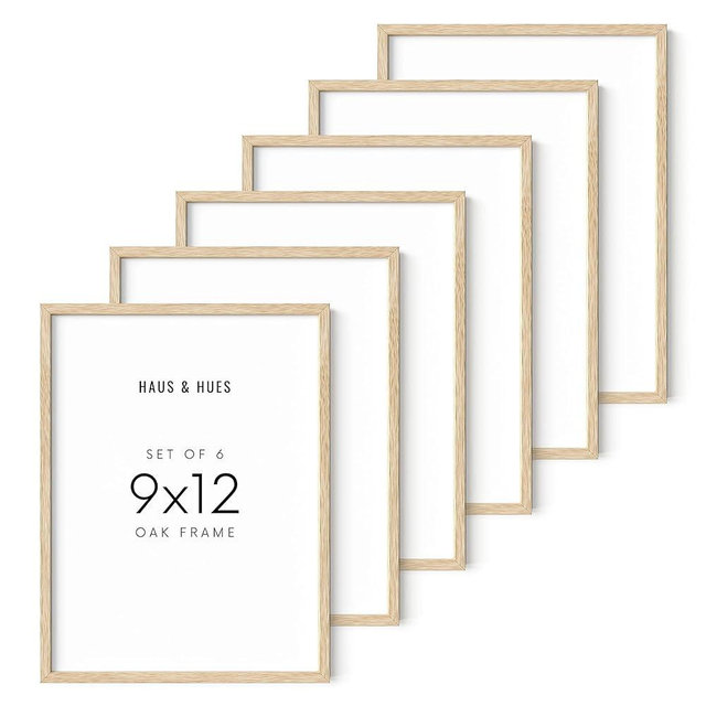 HAUS AND HUES Set of 6 9 X 12 Picture Frame - 9x12 Frame Collage Picture Frames for Wall, 9x12 Picture Frame Sets Wooden Frames, 12x9 Picture Frames in Bulk Wooden Picture Frames (Beige Oak Frame)