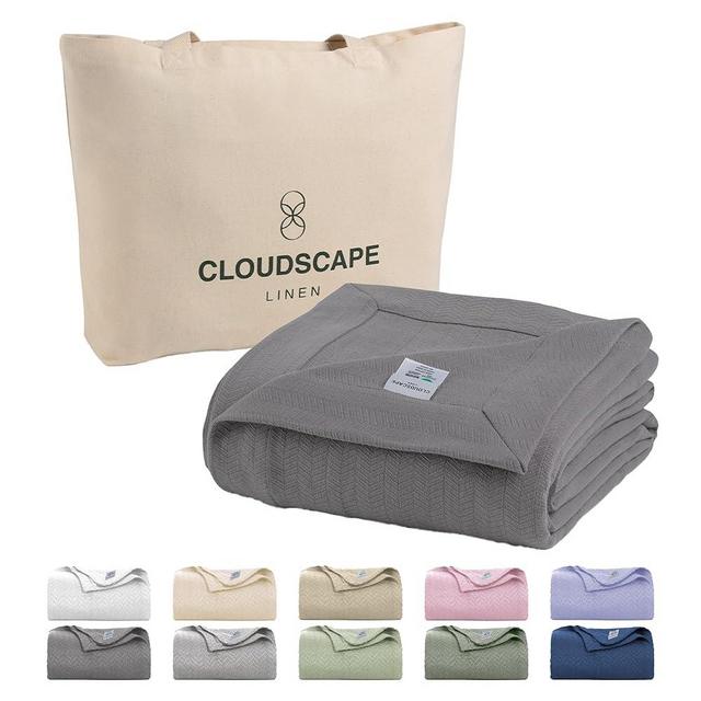 Cloud Scape Linen 100% Cotton Queen Size Blanket, Herringbone Pattern All Season Blanket,Best Valentine Gifts for Women, fits Full Size Bed, 92 x 92, Dark Grey