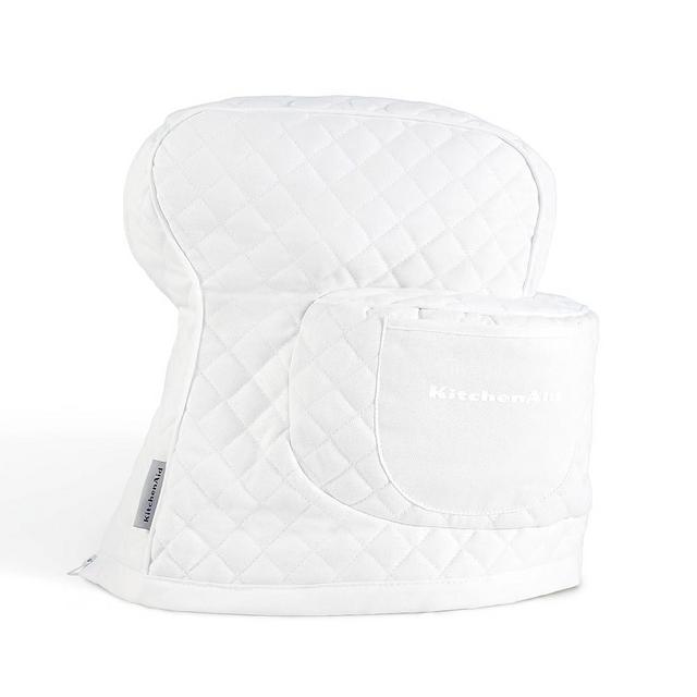 KITCHENAID Fitted Tilt-Head Solid Stand Mixer Cover with Storage Pocket, Quilted 100% Cotton, White, 14.4"x18"x10"