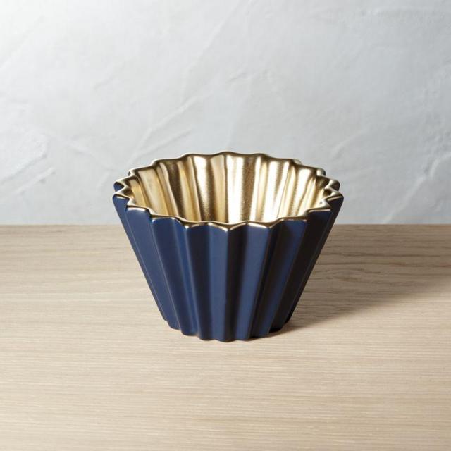 Crinkle Navy Blue and Gold Bowl