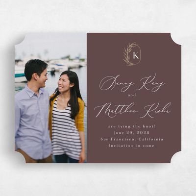 Brown Ticket Wedding Save the Date - Eyota Photo