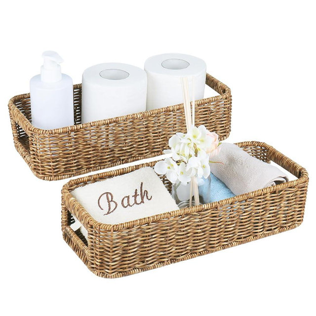 UPINFREE Wicker Storage Basket13.4L"x5.5Wx3.1H,Handwoven Baskets for Storage,Storage Wicker Baskets for Organizing Toilet Basket Tank Topper, Toilet Paper Basket for Back of Toilet Tank Top, 2 pack