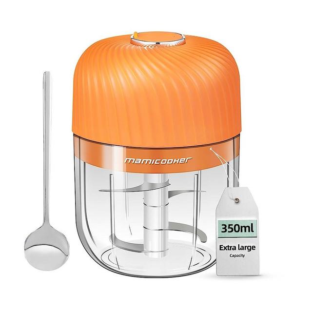 Electric Garlic Chopper, Portable Veggie Chopper with Spoon, 350ML Garlic Grinder Masher Onion Chopper, Blender to Vegetable, Cordless Food Processor for Ginger, Chili, Fruit, Meat, Spices, Beans, etc(Orange)