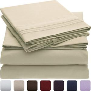 Mellanni Bed Sheet Set - Brushed Microfiber 1800 Bedding - Wrinkle, Fade, Stain Resistant - Hypoallergenic - 4 Piece (King, Beige)