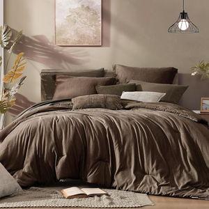 Monbix Queen Comforter Set - 7 Pieces Cationic Dyeing Chocolate Brown Bed in a Bag Queen Bedding Sets with Comforter, Sheets, Pillowcases & Shams, Reversible Bedding Comforters Sets
