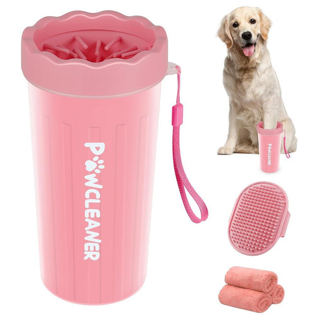 Dog Paw Cleaner, Washer, Buddy Muddy Pet Foot Cleaner for Small Medium Large Breed Dogs/Cats (with 3 absorbent towel) (Light Pink, Large)