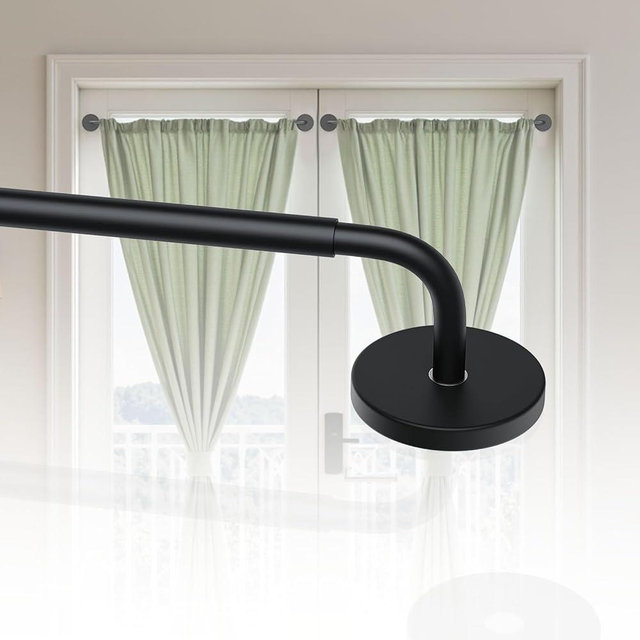 Rodzwin Magnetic Curtain Rods for Metal Door, 18 to 30 Inch Curtain Magnet Rod 3/8 Inch Diameter Magnetic Café Rod Adjustable Appliances for French Doors Cafe Window(Black, 1Pack)