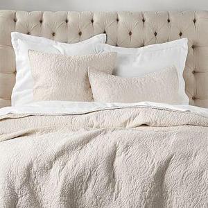 Belgian Flax Linen Floral Stitch Quilt & Sham - Natural
