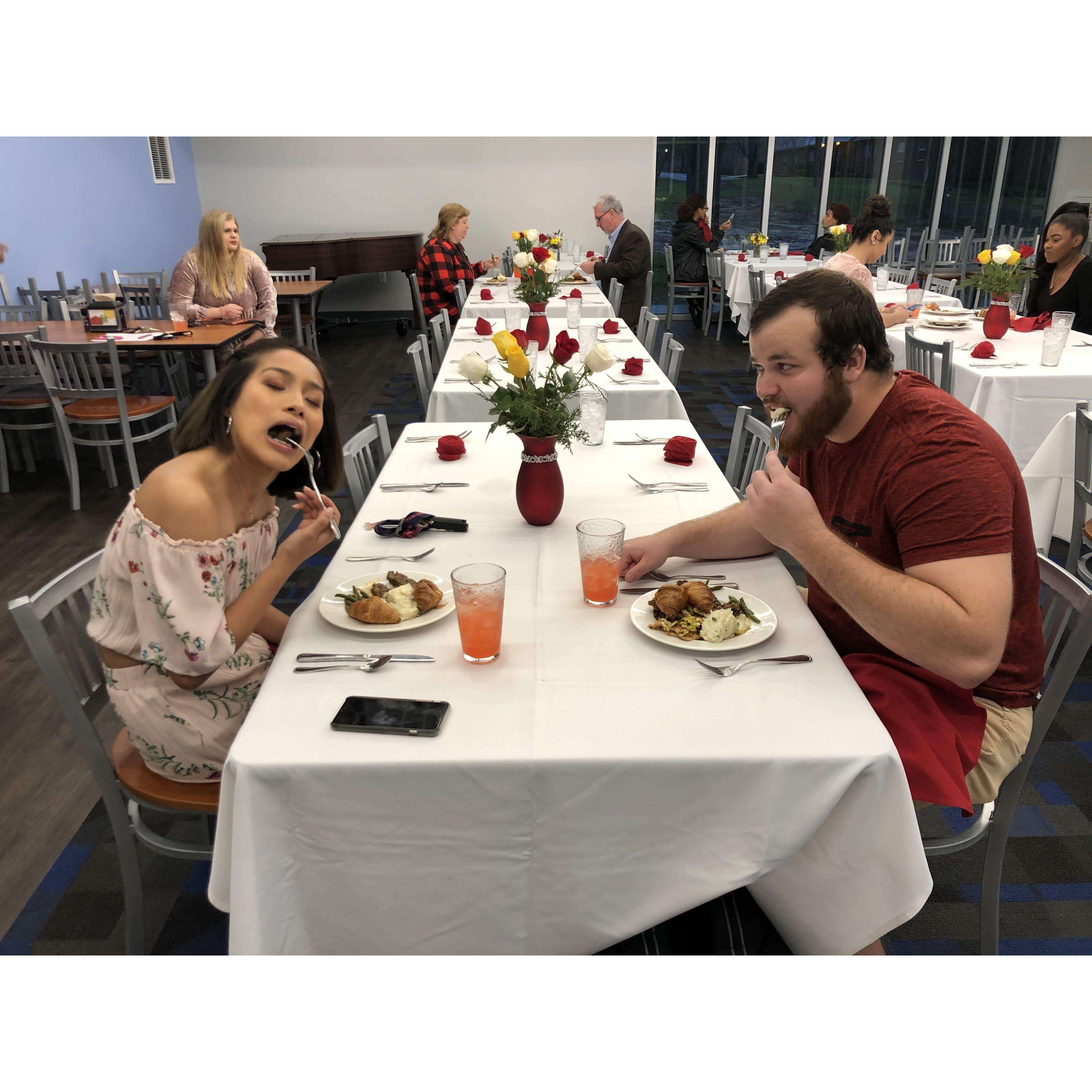 First Valentines dinner. Not photo ready but they got a picture.