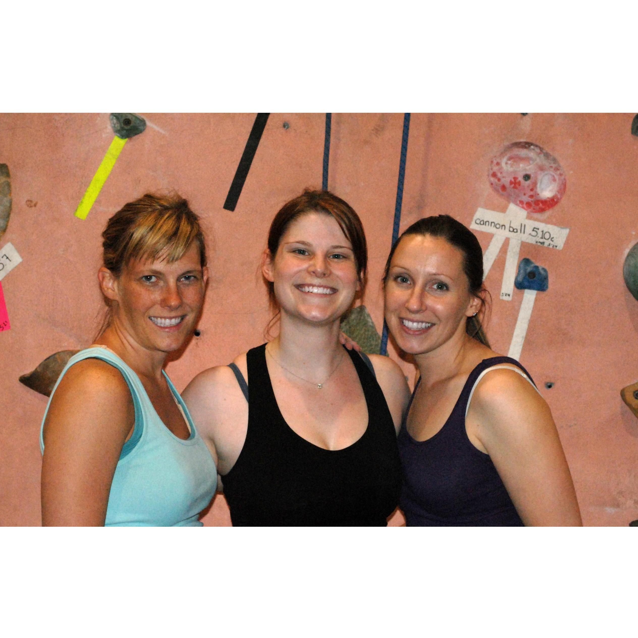 One of the first photos of Jackie and her bridesmaids Andrea and Susan at their climbing gym more than 9 years ago
