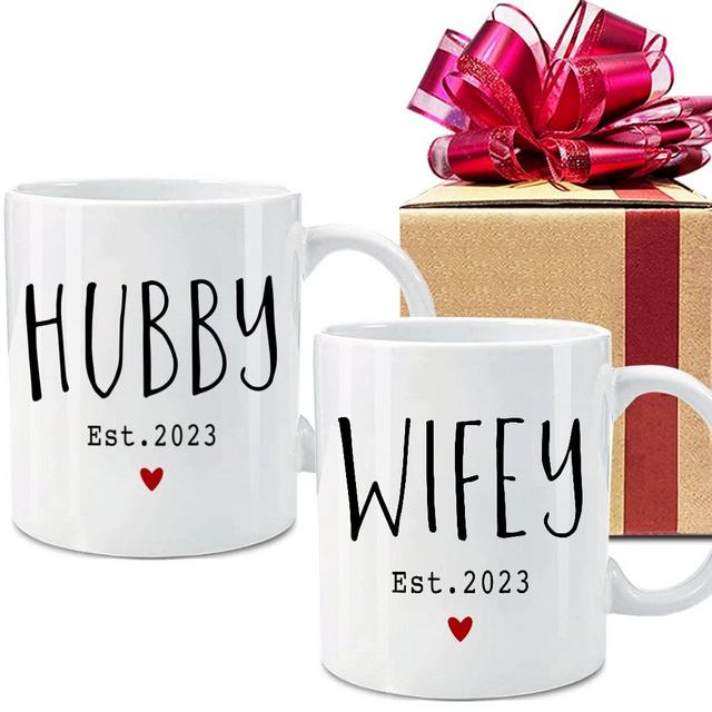 Hubby & Wifey Est 2023 Coffee Mugs Set of 2, Bride Groom Mug Set, Wedding Gift to Give, Couples Coffee Mug Set, Newlywed Coffee Mugs Gift Set, Mr & Mrs Bridal Shower Gift-38