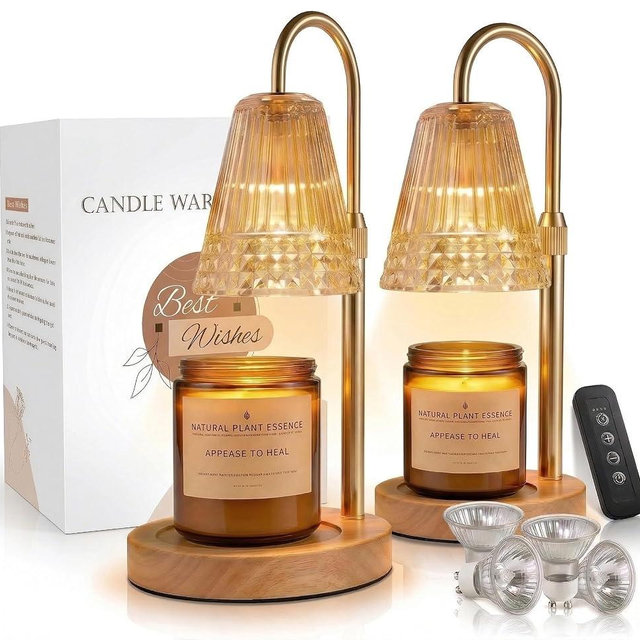 Candle Warmer Lamp with Timer Dimmable 2PCS, Height Adjustable Candle Lamp Warmer for Jar Candles, Housewarming Gift, Birthday Mother's Day Valentines Gifts for Women Mom Wife Bedroom Home Room Decor