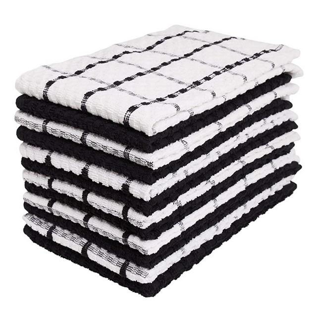 Kitchen Towels - Dish Towels and Dish Cloths - Hand Towel and Dishcloths Sets - 100% Soft Ring Spun Combed Cotton - Great for Cooking in Kitchen or Household Cleaning - Size 15" x 25" (Black, 12)