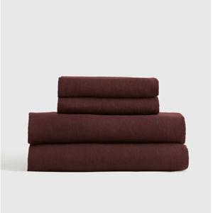 European Linen Sheet Set in Burgundy, Queen Size