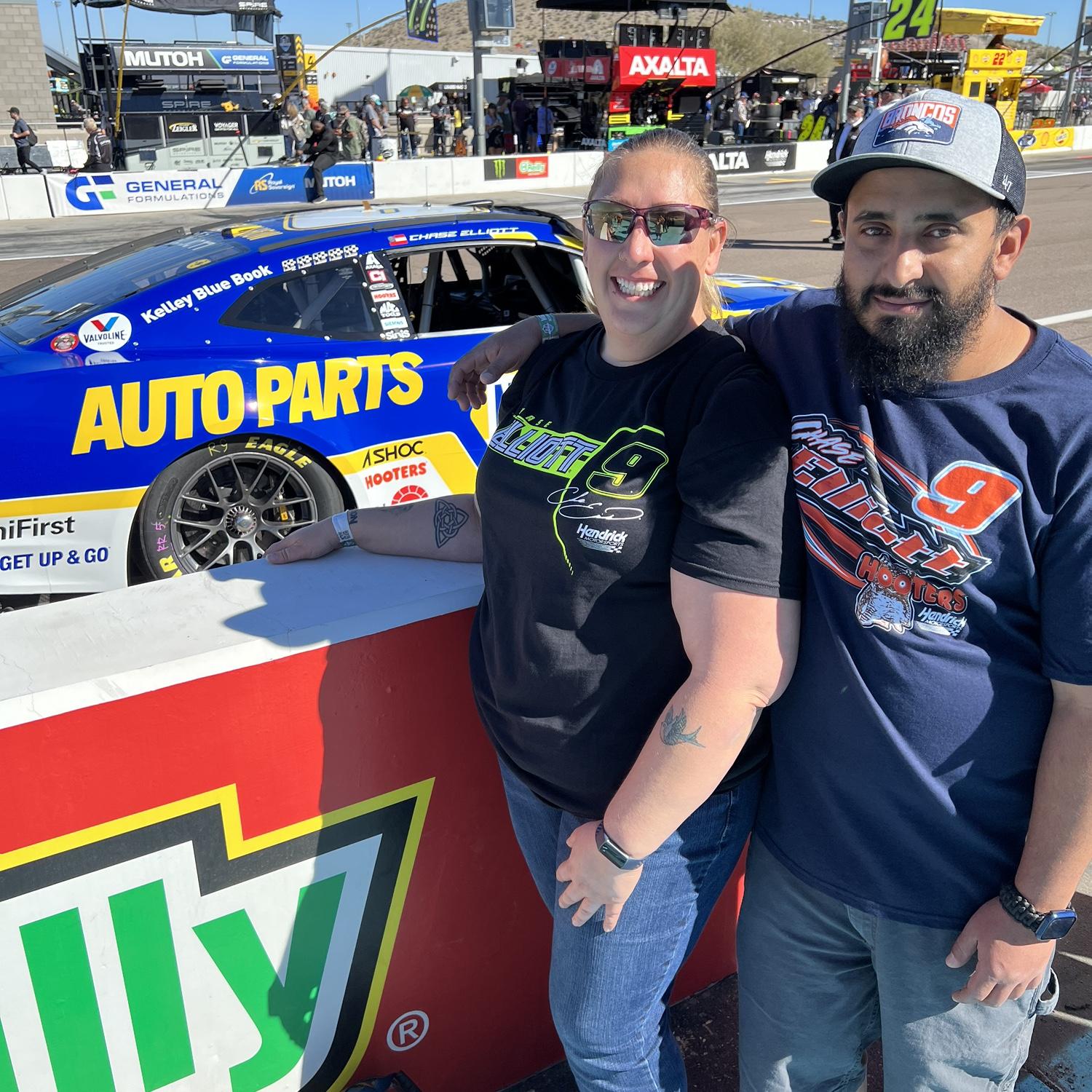 Checking out Chase Elliot's car at the track in Phoenix at one of the championships.