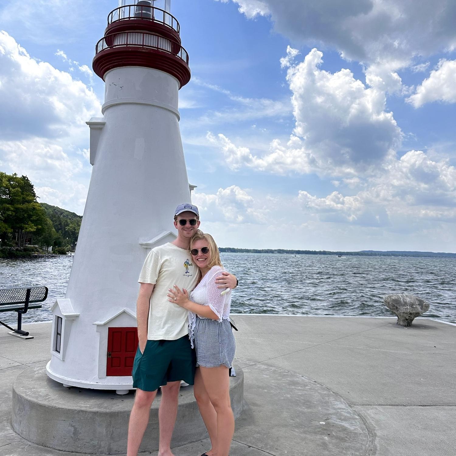 Post-proposal at the pier in Alden, Michigan, overlooking Torch Lake. One of Micaela’s favorite places growing up, and one of the first places she took Pat after bringing him home for the first time.