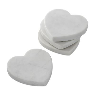 White Marble Heart Coasters, Set of 4