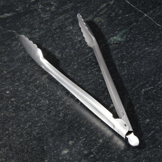 Crate & Barrel 12" Brushed Stainless Steel Tongs