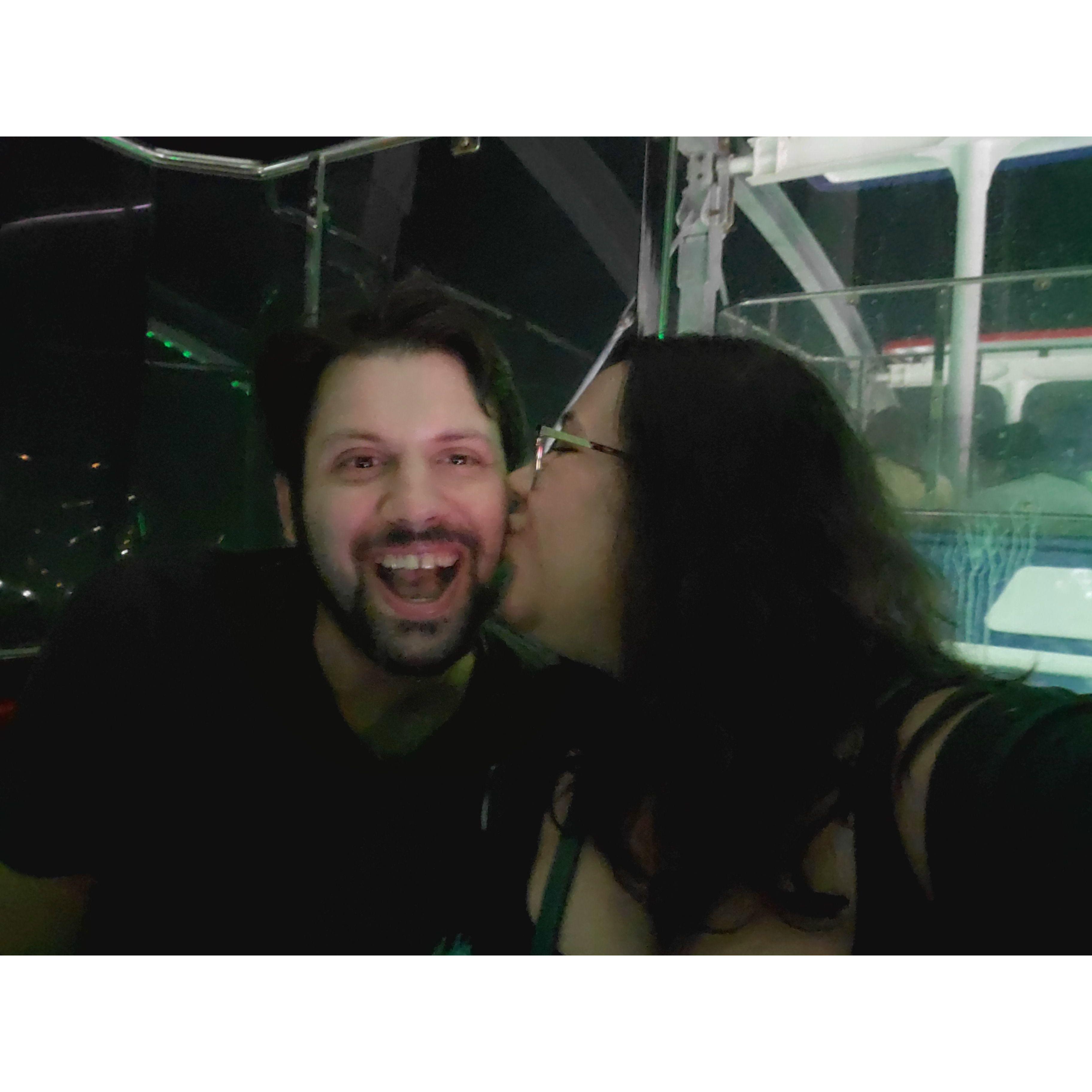 Our reaction when the ferris wheel finally moved some time later.