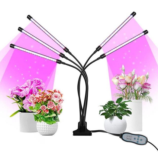 iPower 5 Heads LED Grow Light with Adjustable Clip and Gooseneck for Indoor Plant, Auto Cycle Time Function (4/8/12H), 3 Lighting Modes