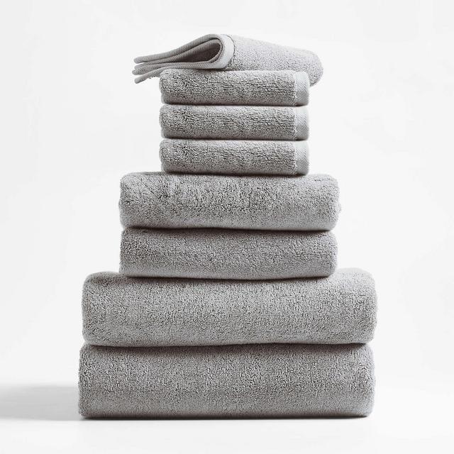 Organic Turkish Cotton 800-Gram Grey Towels, Set of 8