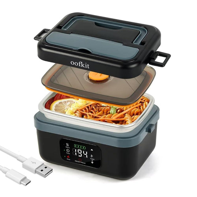 oofkit Electric Lunch Box For Adults(Men & Women),Heated Lunch Box Battery Powered With USB Charge port,Self Heating Coreless,Portable Food Warmer For meals on the go(1L Black)
