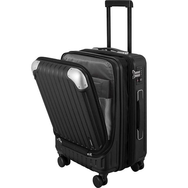 LEVEL8 Carry-ons Expandable Hardside Suitcase PC+ABS Spinner Built-in TSA Lock 20in Luggage (Black-Expandable, 20 Inch)