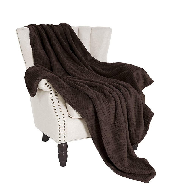 Exclusivo Mezcla Waffle Textured Extra Large Fleece Blanket, Super Soft and Warm Throw Blanket for Couch, Sofa and Bed (Coffee, 50x70 inches)-Cozy, Fuzzy and Lightweight