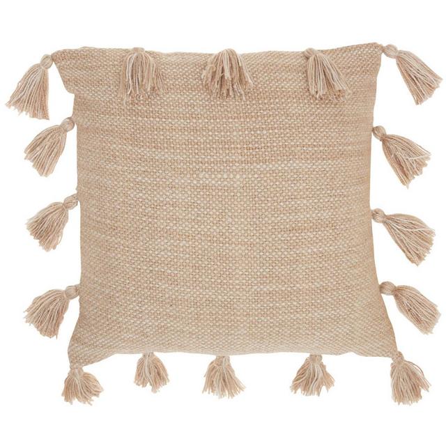 18"x18" Life Styles Woven with Tassels Throw Pillow Beige - Mina Victory