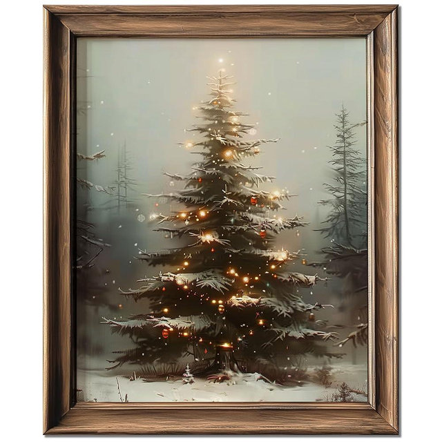 Vintage Christmas Tree Wall Decor, Christmas Decoration, Forest Wall Art Decor, Rustic Winter Holidays Wall Art, Print Unframed (8x10in, Christmas Tree with Lights)