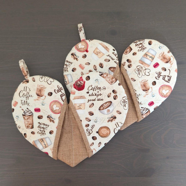 Quilted Heart Oven Mitts: Coffee Lover Gift, Cottagecore Decor