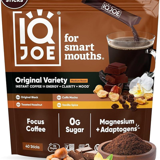 IQJOE Mushroom Coffee Packets - Variety Pack | 40 Stick Packs | Lion's Mane, Magnesium L-Threonate, Adaptogens | Instant Coffee for Jitter-Free Focus, Clarity & Energy | Keto, Vegan, Zero Sugar