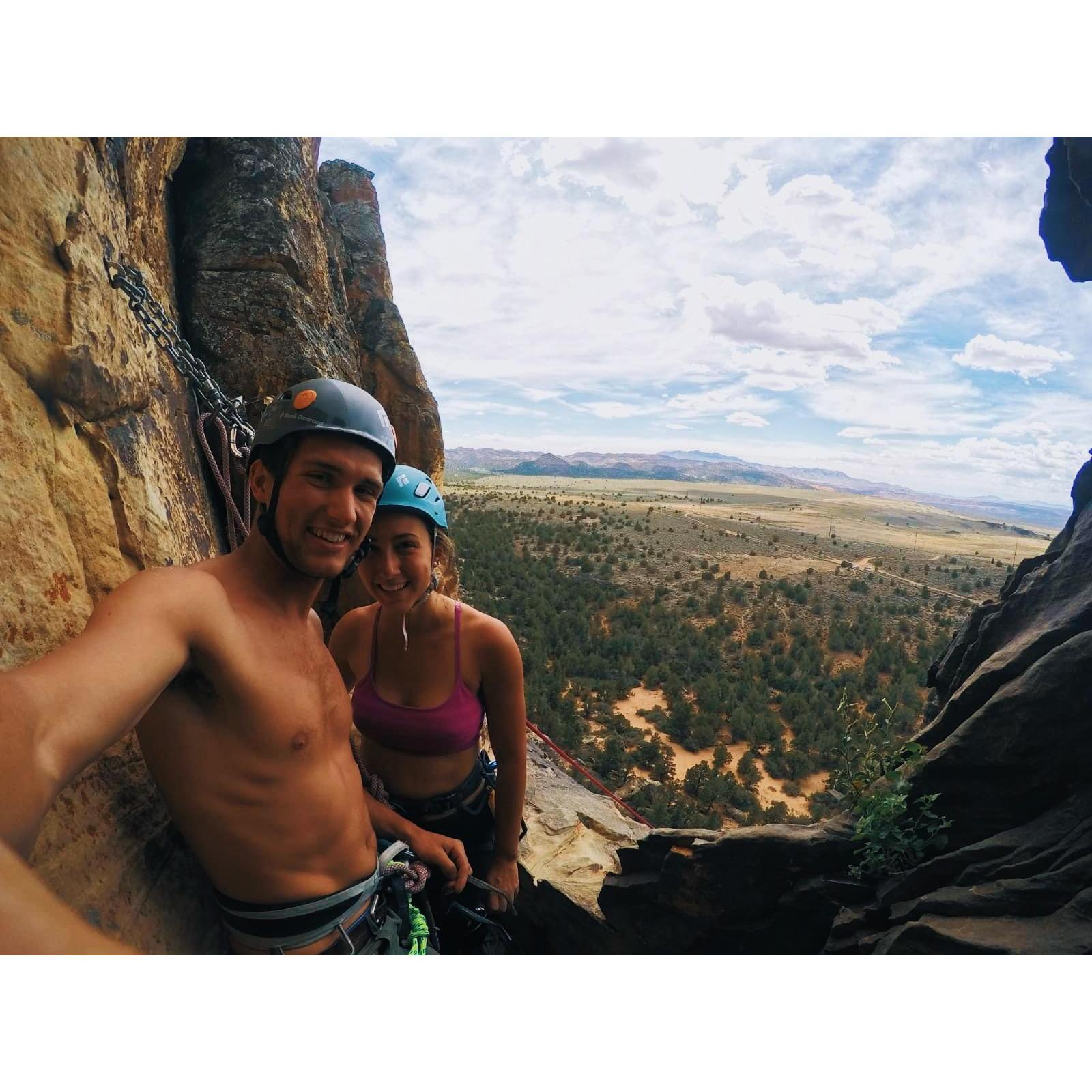 Rock climbing on The Prophecy Wall in St George, Utah