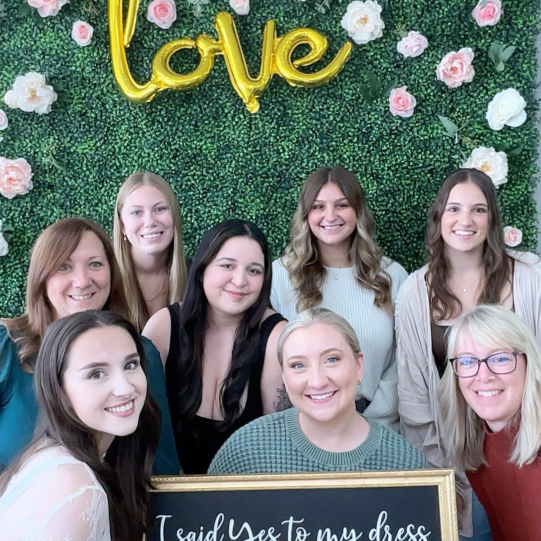 the day I said yes to the dress ft. my mom and future mother in law along with my bridesmaids (missing Belle)!