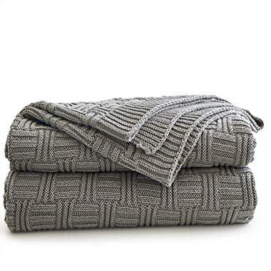 Longhui bedding Large Cotton Grey Knit Throw Blanket for Bed Couch Sofa, Home Decorative Soft Lightweight Knitted Blankets, Gray Color 60 x 80 Inch, Oversize Blankets