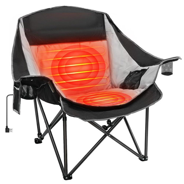 Suteck Heated Camping Chair, Oversized Heated Chairs W/3 Heat Levels & 2 Heating Zones, Portable Heated Folding Chair for Outdoor Sports, Camping, Lawn, Support 660lbs, Battery NOT Included