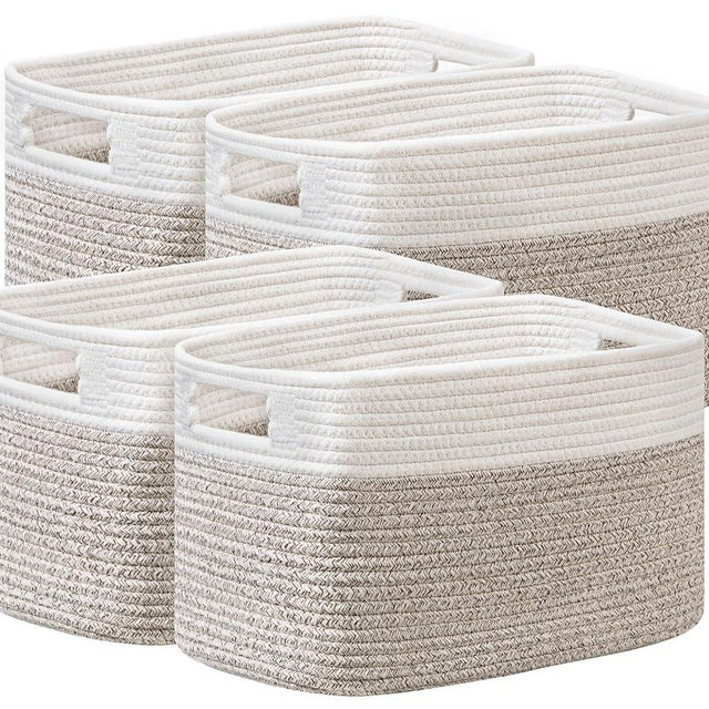 UBBCARE 4 Pack Shelf Baskets, Larger Woven Storage Baskets for Organizing(14.5''L x 9.84''W x 9''H), Basket Organizer for Dog Toys, Books, Clothes, Large Gift Basket, White&Light Brown