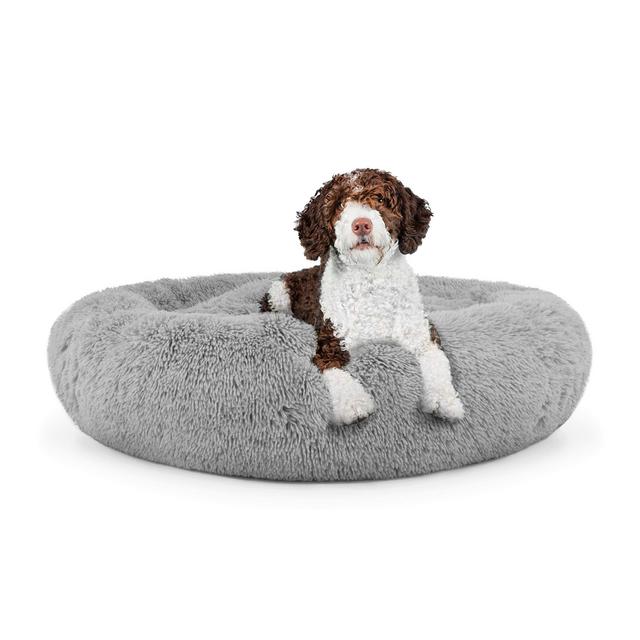 The Dog’s Bed Sound Sleep Donut Dog Bed, Large Silver Grey Plush Removable Cover Premium Calming Nest Bed