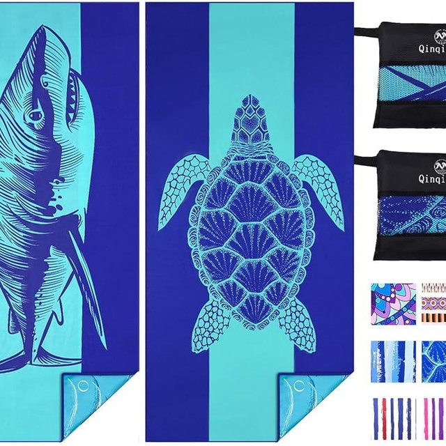 2 Pack Microfiber Lightweight Beach Towel 71"x32" Oversized Extra Large Thin Sand Free Towels Travel Swim Pool Yoga Gym Camping for Adults Women Men Beach Essentials Accessories Vacation Gift