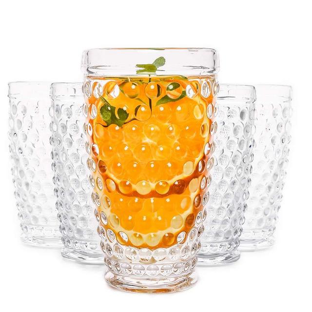 Vintage Old Fashioned Iced Beverage Glass, Premiun Glass Set for Refreshments, Soda & Juice, Perfect for Dinner Parties, Bars & Restaurants, 13oz, Set of 6 (Clear) (Clear, Tumbler(Tall))