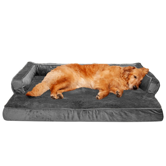 FurHaven Plush & Velvet Comfy Couch Orthopedic Sofa-Style Dog Bed - Jumbo, Dark Gray