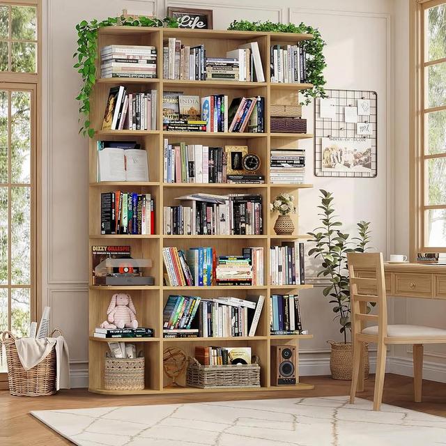 HOSTACK 85" Tall Bookshelf, 7 Tier Open Shelves Bookcase, Triple Wide Bookcase with 21 Open Display Shelves, Large Bookshelf Home Decor Furniture for Living Room, Bedroom, Library, Natural Oak
