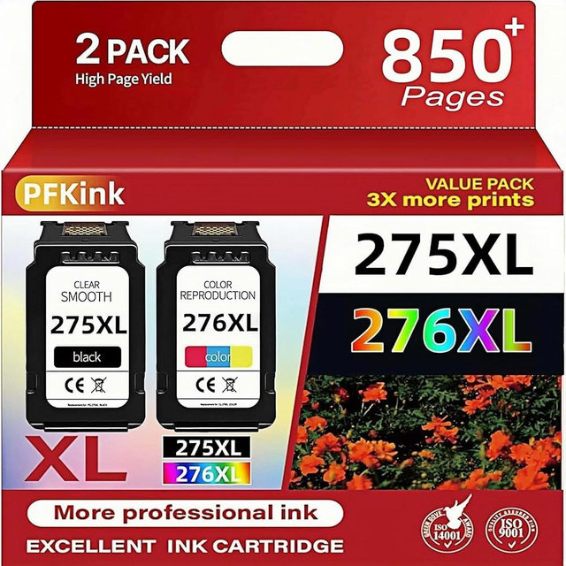 275XL 276XL Ink Cartridge Combo Pack Replacement for Canon 275 and 276 Ink cartridges for Pixma TR4720 TS3522 TS3520 TS3720 TS3722 TS3500 TR4722 TR4723 TR4700 High Yield (1Black/1Color)